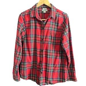 L.L. BEAN | Women's Red Plaid Relaxed Fit Button Down Flannel Shirt | Medium